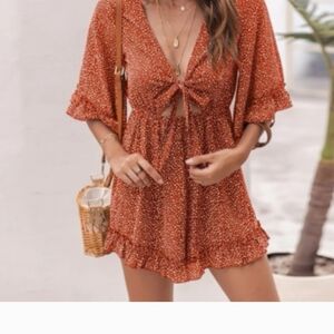 Rust Orange Floral Mini Dress